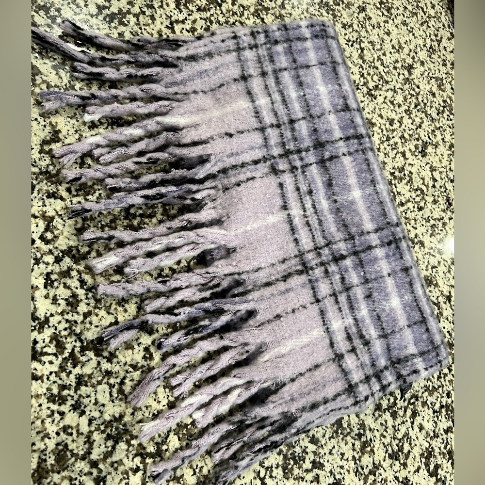 Preloved . . .  Save the Ocean Plaid Fringe Scarf  |  Lavender + Gray